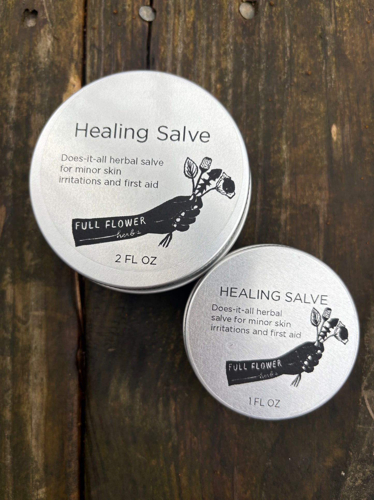 Does-it-all herbal salve for healing wounds, burns, rashes, skin irritation, sores, and much more